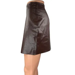 Commense Brown Faux Vegan Leather Mini Zipper Straight Pencil Skirt Size S thumbnail 3