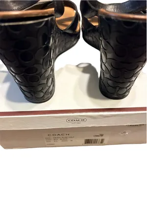 Coach Elize Patent Leather Wedge Sandals Size 8 Black thumbnail 3