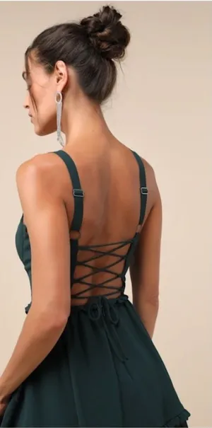 LULU's Sexy Prom Special Event Wedding Flowy Chiffon Corset Tie Back Maxi Gown thumbnail 1