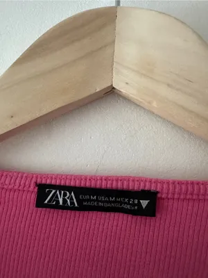 ZARA Hot Pink Puff Sleeve Square Neck Ribbed Crop Top thumbnail 6