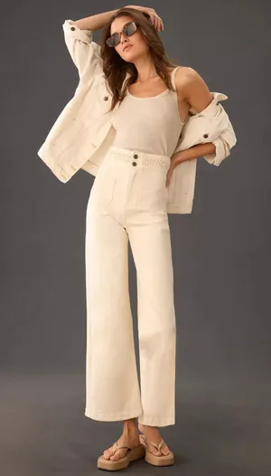 Anthropologie Magali Pascal Birkin High-Rise Wide Leg in Ecru. thumbnail 1