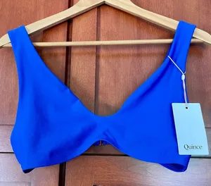 Quince Italian Plunge Bikini Swim Top Electric Blue Size Large NEW thumbnail 1