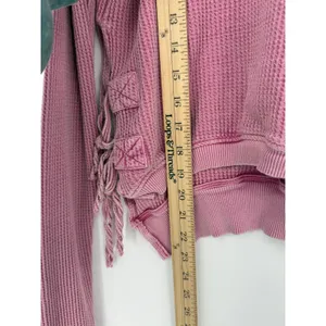 Free People FP One Interlaken Thermal Top Pink Cropped Lace-Up Sides Boho L thumbnail 7