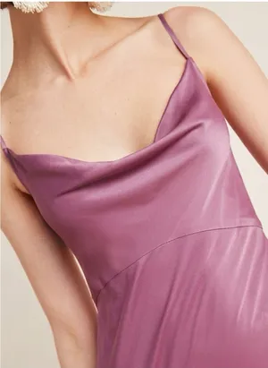 Anthropologie The Elyse Slip Satin Midi Dress Size M Mauve Pink thumbnail 1