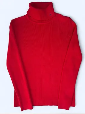 Lauren Ralph Lauren Red Ribbed Turtleneck Sweater embroidery logo preppy classic thumbnail 1