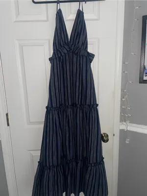 Lulu's Navy and Black Striped Halter Maxi Dress thumbnail 3