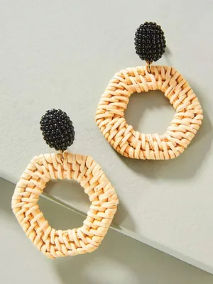 Anthropologie Jana Wicker Drop Earrings Orange Black Rattan thumbnail 1