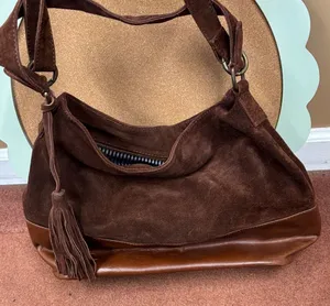 Fat Face Rich Brown Suede and Leather Hobo Bag thumbnail 1