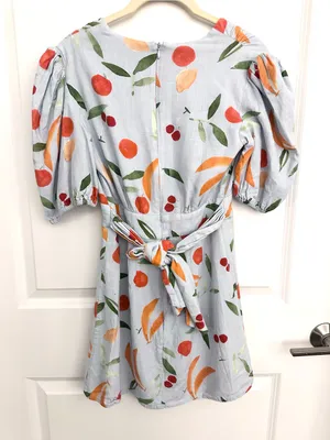 Finders Keepers Calypso Light Blue Fruit Print Puff Sleeve Mini Dress XS thumbnail 7