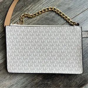 Michael Kors Mini Belt Bag Wristlet Purse Medium Cream Grey Tan Vegan Leather thumbnail 5