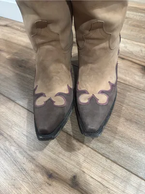 LANE Brown & Tan Two-tone Leather Western Snip-toe Heeled Cowboy Boots | Sz 9.5 thumbnail 4