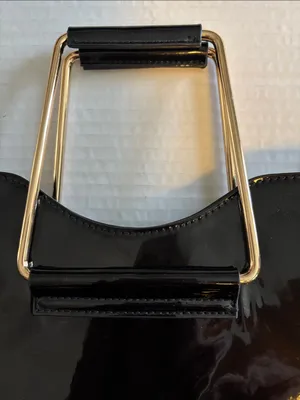 Black Patent Leather Shoulder Bag Has Gold Toned Handles Too!Very Good Condition thumbnail 2