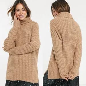 Abercrombie Turtleneck Chunky Knit Pullover Sweater Brown Tan Women's Size XS thumbnail 2