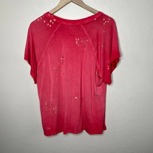 Cable & Gauge Womens Red Metallic Gold Star Print Festive T-Shirt Size Large thumbnail 7