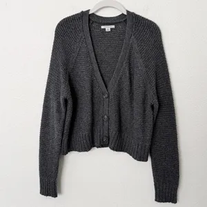 [American Eagle Outfitters] Gray Cropped V-Neck Knit Cardigan Sweater Sz Large L thumbnail 2