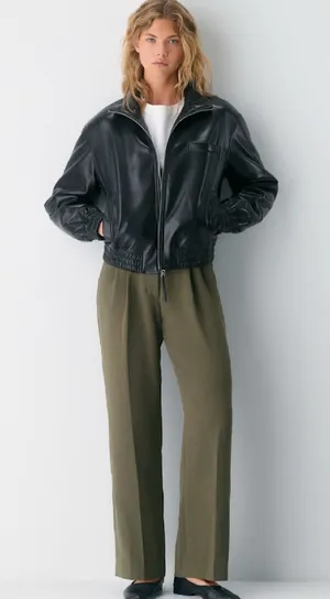 Aritzia Effortless Pant Olive Green Wide-Leg, Lengh Full, Rise High Size 4 thumbnail 1