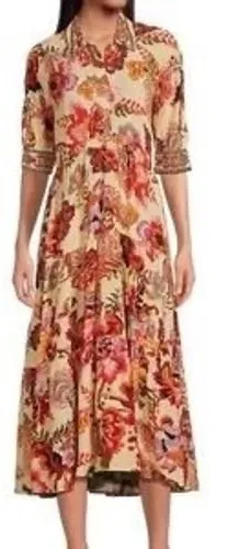 a loves a Womens Maxi Dress S Multicolor Viscose Boho Floral Tiered Button Front thumbnail 1