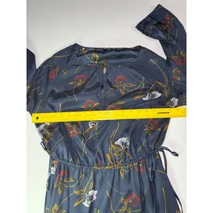 Sabie Navy Floral Long-Sleeve Tie-Waist Dress with Rust Accents thumbnail 4