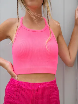 FP Movement Happiness Runs Hot Pink Crop Racerback Ribbed Tank neon XS/S top thumbnail 5