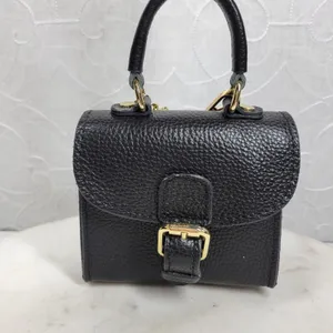 Vintage Italian Mini Black Leather Top Handle Bag Gold Buckle Made in Italy thumbnail 3