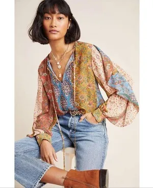 ANTHROPOLOGIE Sachin + Babi IIiana Ruffle Blouse thumbnail 1