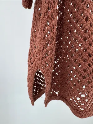 wild fable Brown metallic Open-Knit short sleeve crocheted Sweater L button up thumbnail 5