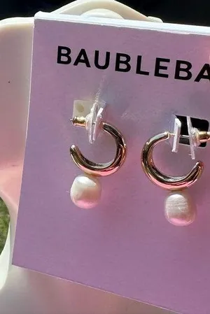 Baublebar gold tone open loops white pearl drops earrings thumbnail 1