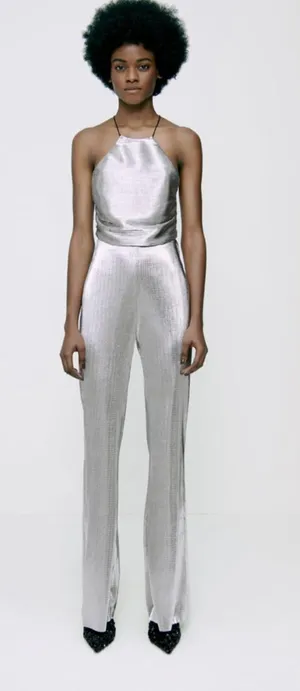 ZARA Metallic Flared Pants thumbnail 1
