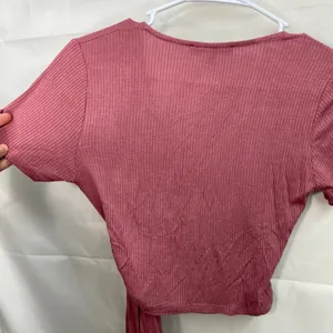 Lulus‎ women's mauve pink try me out ribbed tie wrap stretch v-neck top XS thumbnail 6