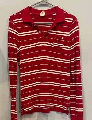 Red Striped Long Sleeve Polo Shirt vintage Abercrombie thumbnail 1