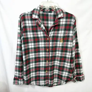 Lauren Ralph Lauren Small Plaid Pajama Set Green Red Christmas‎ Flannel 1134 thumbnail 3