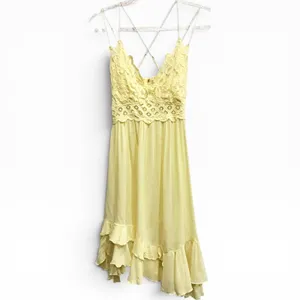 Free People Adella Mini Dress Yellow Crochet Lace Boho Slip‎ Daffodil Size M thumbnail 2