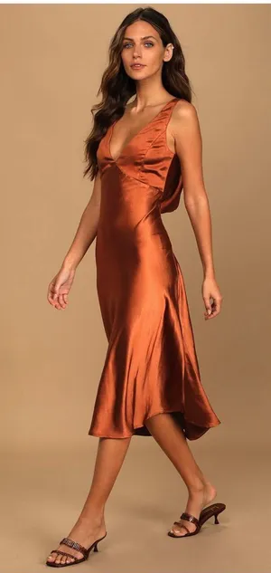 Lulu's Incredible Love Brown Satin Cowl Back Midi Slip Dress thumbnail 1