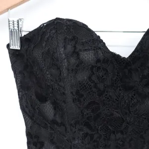 Black Floral Lace Strapless Corset Crop Top Sweetheart Zip Back XS thumbnail 3