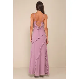 NWT Lulus Fancy Sweetness Lavender Ruffled Lace-Up Sleeveless Maxi Dress Size XS thumbnail 3