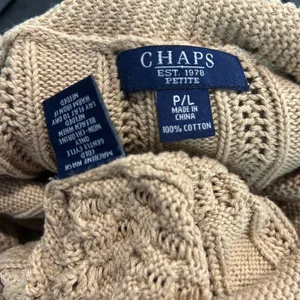 Chaps Petite Cable Knit Peplum Cardigan Boho 100% Cotton Shawl Collar Tan P/L thumbnail 7