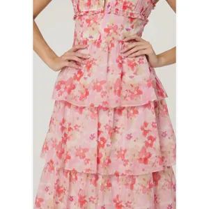 ASTR the Label Pink Coral Floral Tiered Ruffle Maxi Dress XS thumbnail 3