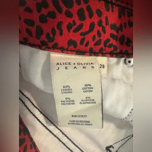 Alice + Olivia Good High Rise Ankle Skinny Jeans Red Leopard Funky Rock Size 28 thumbnail 11
