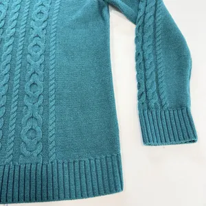 LL Bean Teal Double L Mixed Cable Cotton Crew Neck Pullover Sweater Size LARGE thumbnail 5