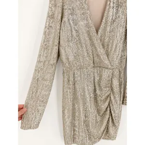Show‎ Me Your Mumu Party Hop Dress Womens M Gold Sequin Ruched Mini Disco Glam thumbnail 4