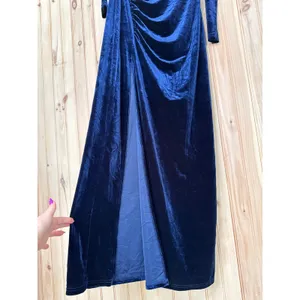 NWT Lulus Notorious Icon Navy Blue Velvet Asymmetrical Maxi Dress Gala Size XL thumbnail 4