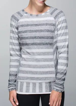 Lululemon Race Your‎ Pace Long Sleeve Marshmallow Stripe Heathered Athleisure thumbnail 1