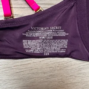 Victoria's Secret Plunge Bra 32B Purple Lace Push Up 2 Sizes Strappy Very Sexy‎ thumbnail 6