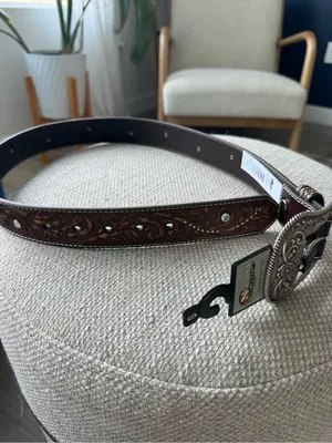 Nocona Western Belt Womens Scroll Nail Heads Leather Brown N320008502 Small thumbnail 6
