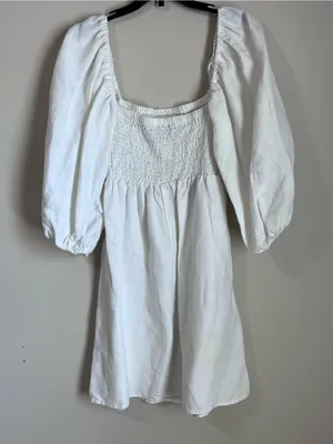Tuckernuck 100% linen smocked mini dress white‎ Sz XS thumbnail 5