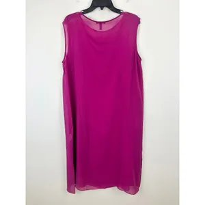 Eileen Fisher Sheer Silk Georgette Boat Neck Sleeveless Midi Dress Sangria L NWT thumbnail 11