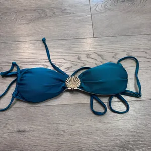 Teal Blue Shell Charm Bikini Set Gold Hardware Side‎ Tie Swimsuit Womens Small thumbnail 3