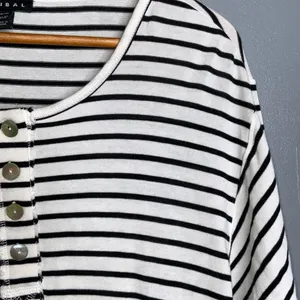 Tribal Black and White Striped Blouse Henley Tunic XL thumbnail 4