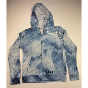 PINK Victoria's Secret Tie Dye Zip Up Hoodie Blue White Casual Loungewear Size M thumbnail 1