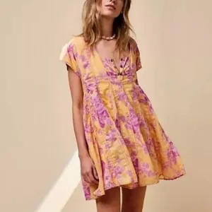 Free People dress Sully NEW floral blooms pink orange sunshine combo lined thumbnail 5